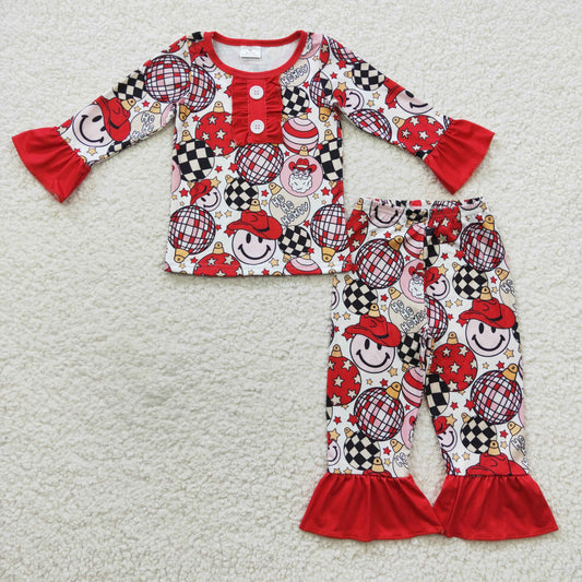 GLP0459 Baby Girl Long Sleeves Shirt Pants Christmas Santa Smile Outfit Pajamas