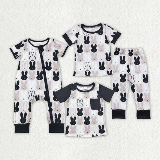 Baby Boy Short Sleeves Easter Rabbits Sibling Romper Shirt Set
