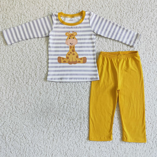 Promotion BLP0016 Baby Boy giraffe Stripes Shirt Cotton Pants Pajamas Sets