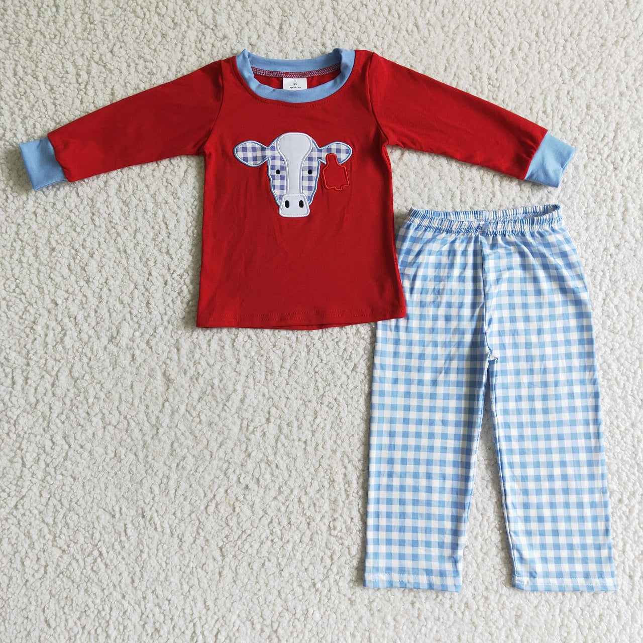 Promotion BLP0019 Baby Boy Kids Embroidery Cow Cotton Pajamas