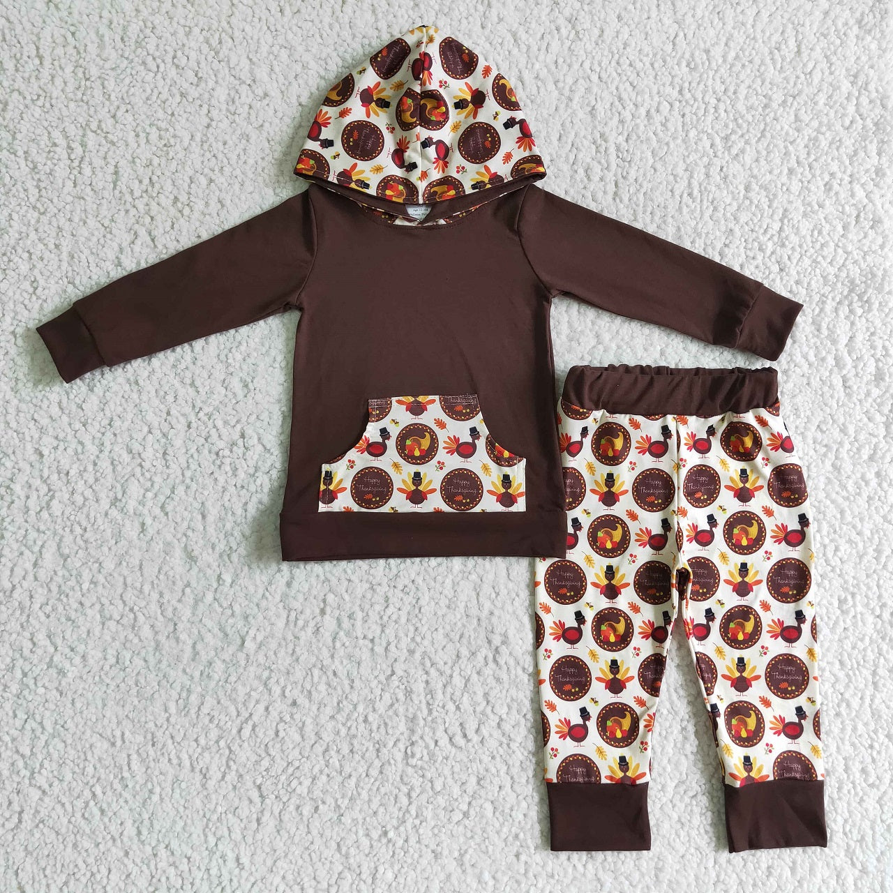 Promotion Baby Boy Long Sleeves turkey Hoodie Shirt Pants Kids Fall Outfit