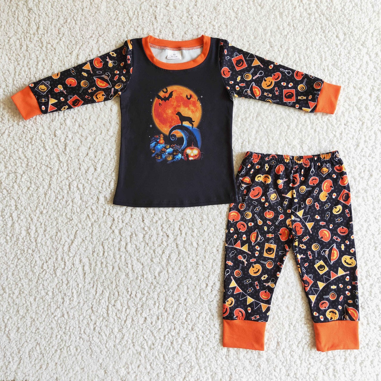 Promotion Baby Boy Halloween Long Sleeves Shirt Pumpkin Pants Kids Outfit