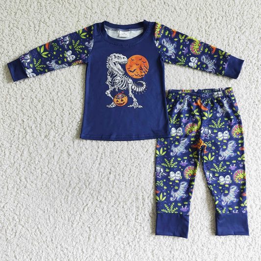 Promotion Baby Boy Halloween Long Sleeves Shirt Dinosaurs Pants Kids Outfit