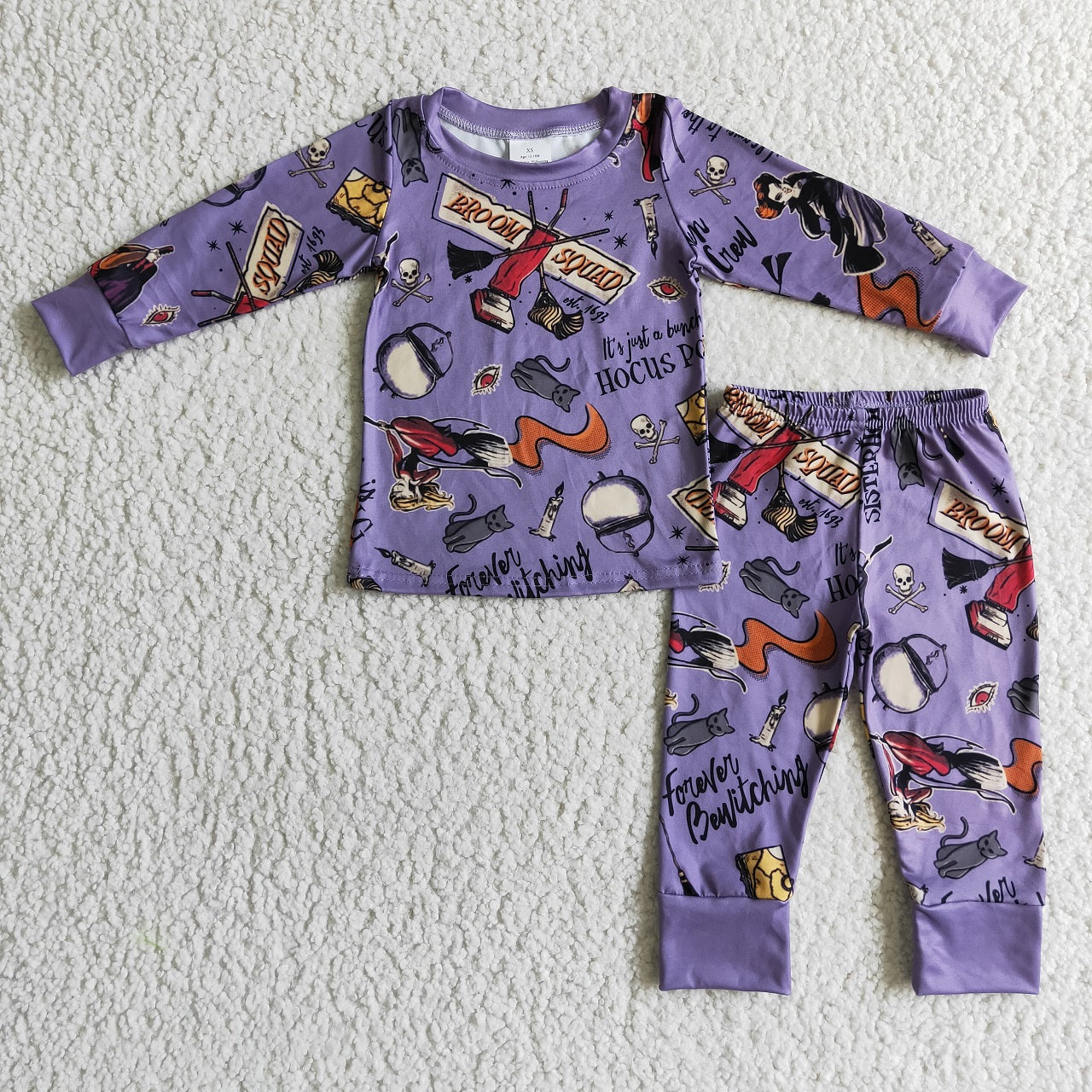 Promotion Baby Boy Purple Long Sleeves Halloween Shirt Pants Pajamas Set