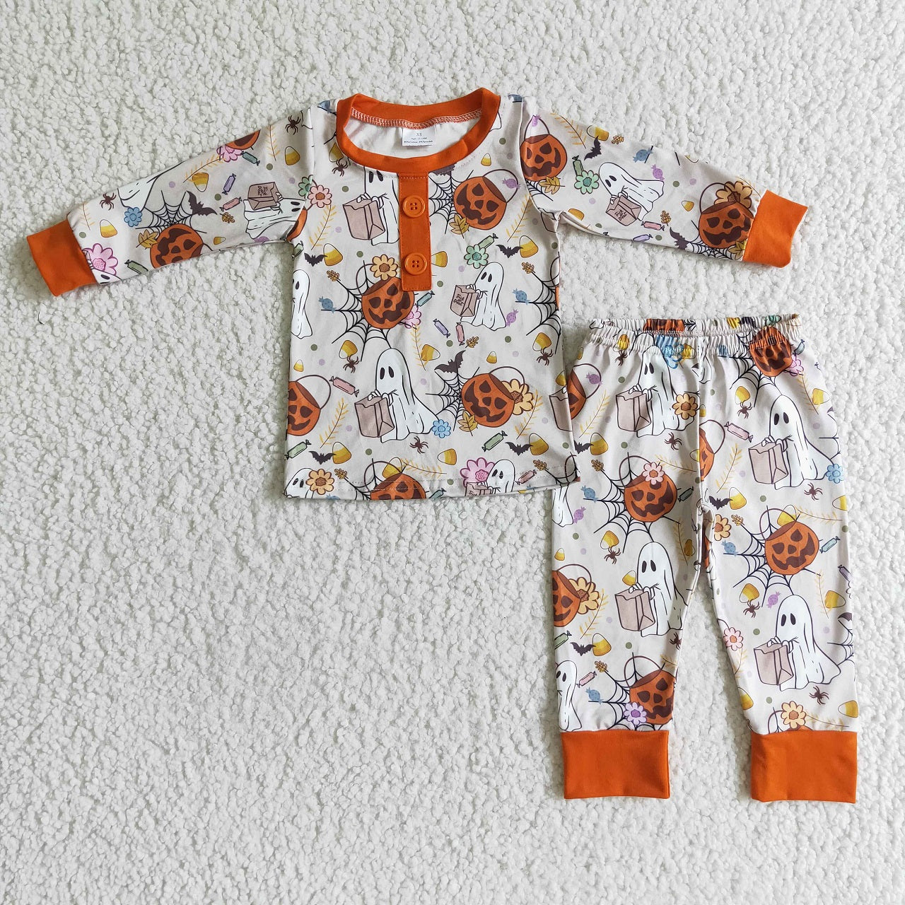 Promotion Baby Girl Halloween Pumpkin Ghost Shirt Pants Kids Pajamas Outfit