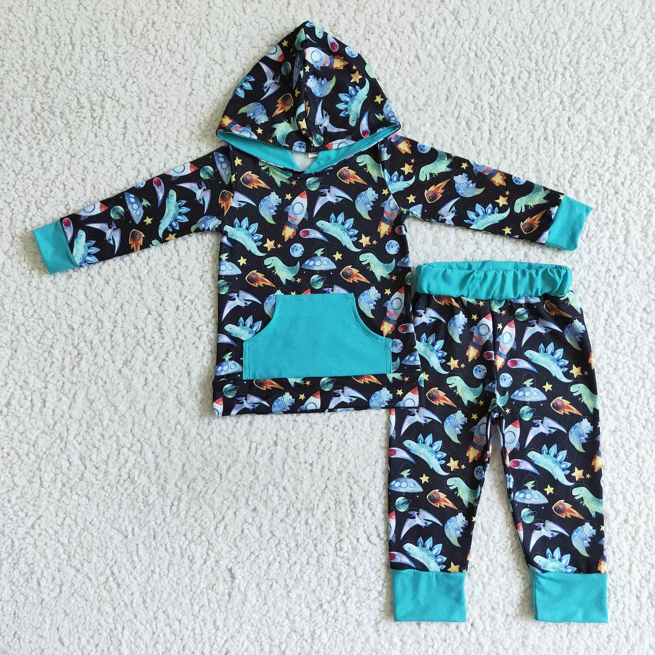 Promotion BLP0055 Baby Boy Long Sleeves Dinosaur Hoodie Shirt Pants Outfit