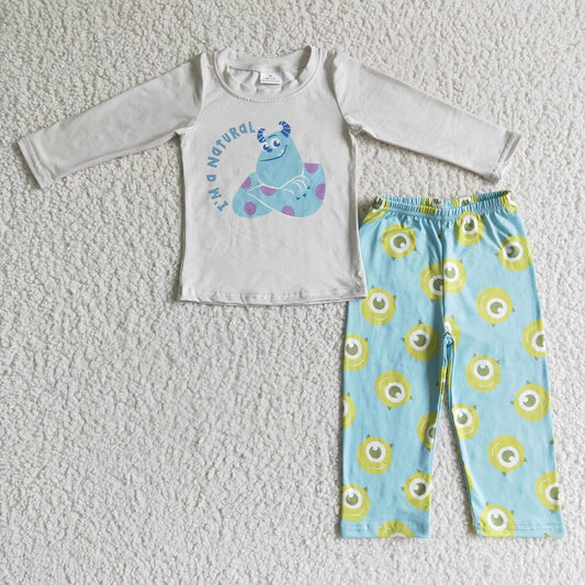 Promotion Baby Boy Long Sleeves Monster Shirt Pants Pajamas Set