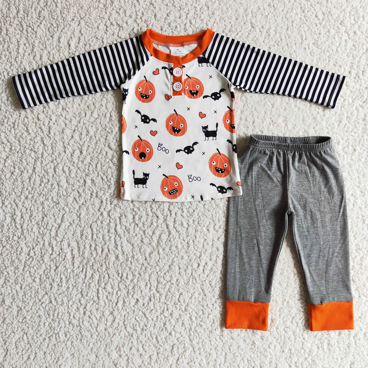 Promotion Baby Boy Halloween Pumpkin Striped Pants Outfit Pajamas