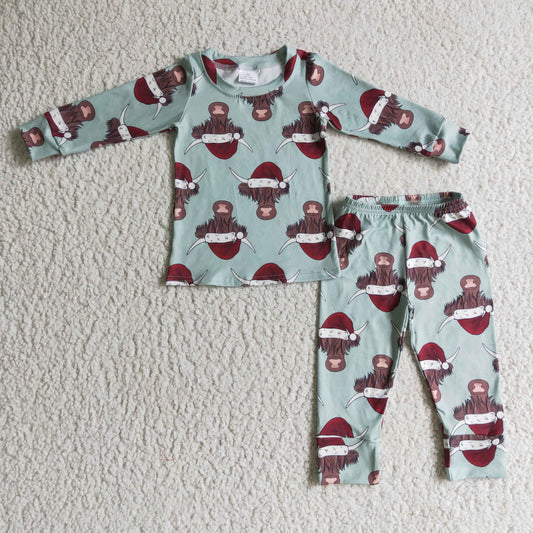 Promotion Baby Boy Christmas Western Cow Pants Pajamas Outfit