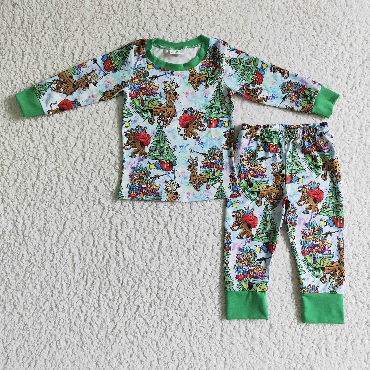 Promotion Baby Boy Long Sleeves Dog Shirt Pants Christmas Cartoon Pajamas Set