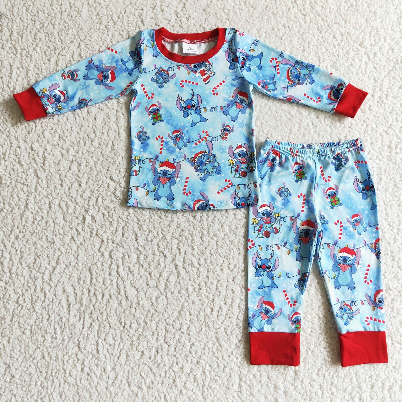 Promotion Baby Boy Long Sleeves Shirt Pants Christmas Cartoon Pajamas Blue Set