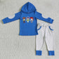 Promotion Baby Boy Kids Blue Long Sleeves Toys Hoodie Shirt Pocket Pants Cartoon Clothes Set