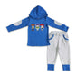 Promotion Baby Boy Kids Blue Long Sleeves Toys Hoodie Shirt Pocket Pants Cartoon Clothes Set