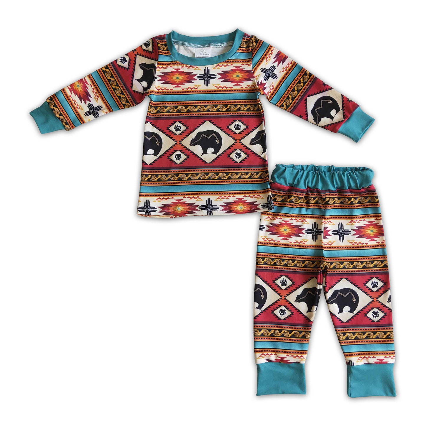 Promotion Baby Boy Long Sleeves Western Bear Stripes Shirt Pants Pajamas Clothes Set