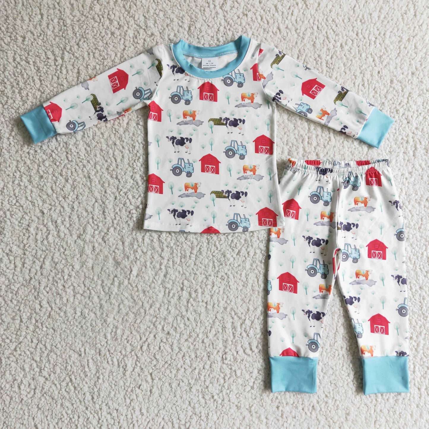 Promotion Baby Boy Kids Long Sleeves Farm Cow Shirt Pants Pajamas Clothes Set