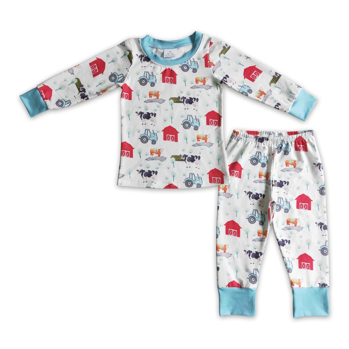 Promotion Baby Boy Kids Long Sleeves Farm Cow Shirt Pants Pajamas Clothes Set