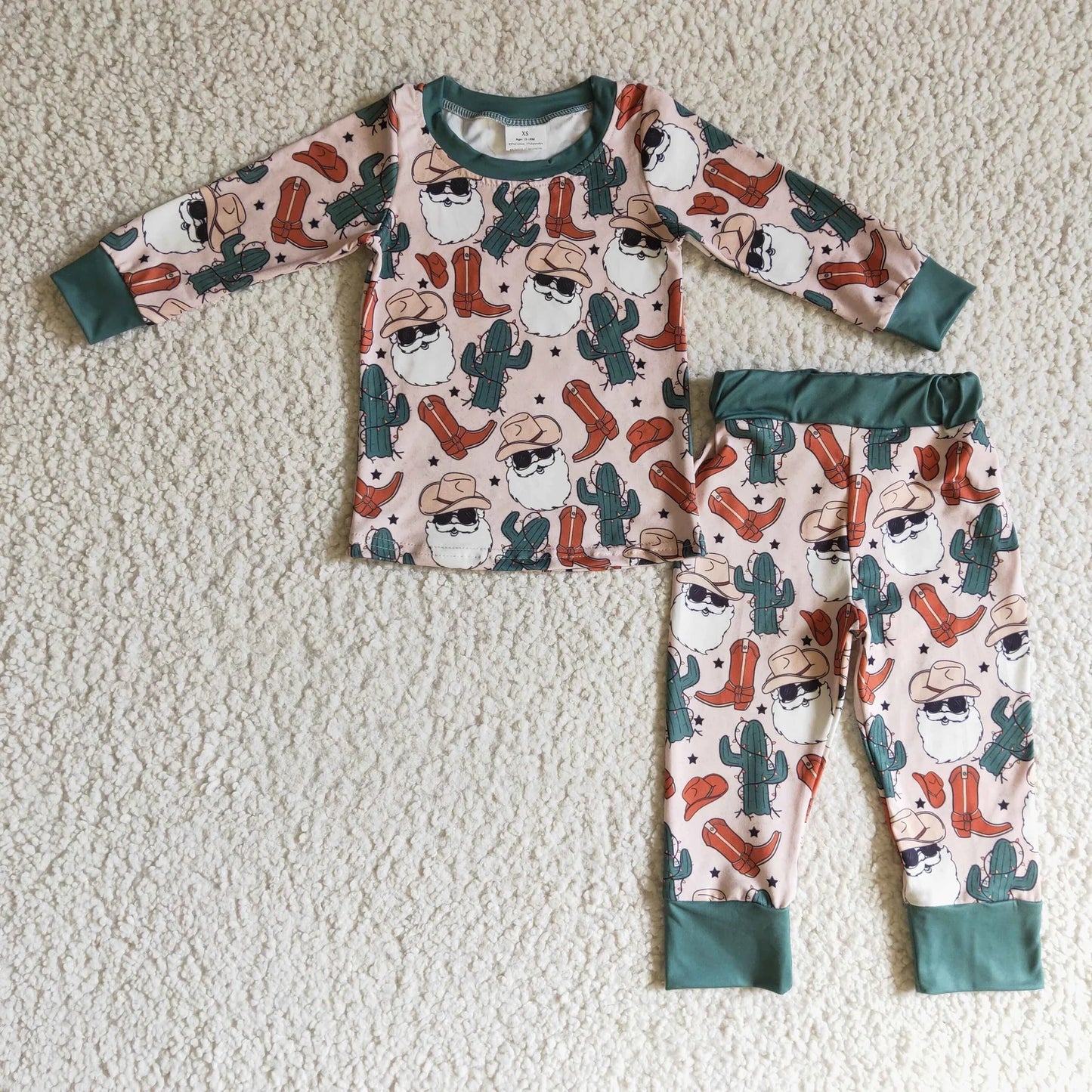 Promotion Baby Boy Christmas Santa Western Boots Cactus Pajamas RTS