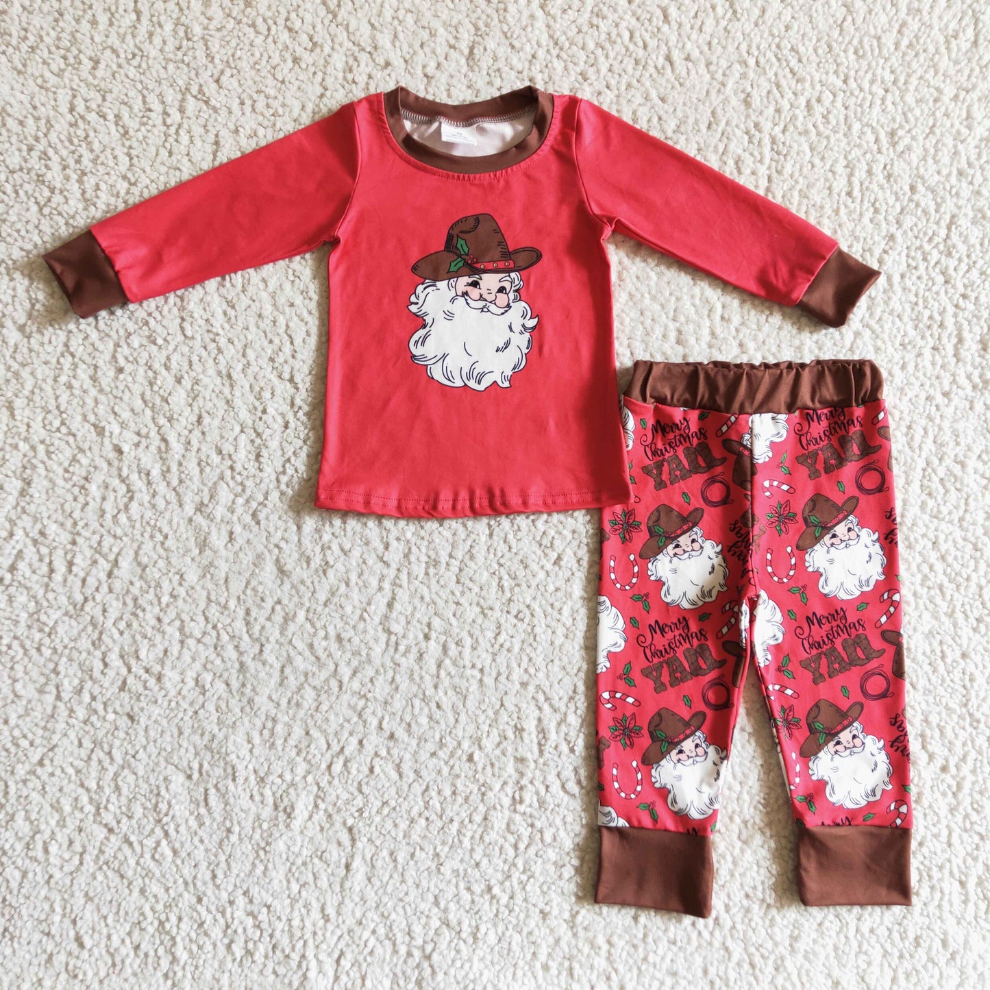 Promotion Baby Girl Long Sleeves Shirt Pants Kids Christmas Santa Pajamas Set