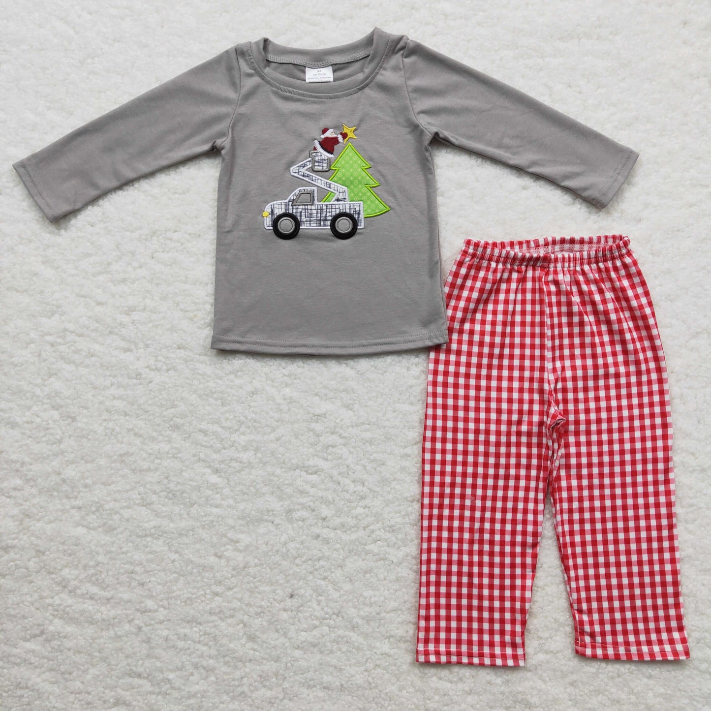 Promotion Baby Boy Christmas Embroidery Santa Tree Tractor Pants Cotton Pajamas Outfit