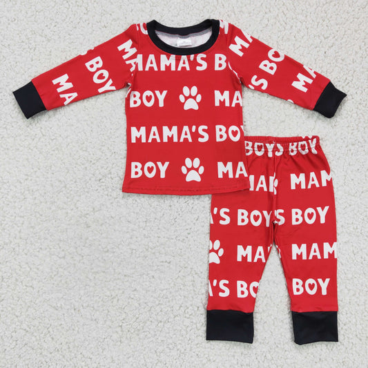 Promotion Baby Kids Long Sleeves Mama's Boy Heart Pajamas Pants Set