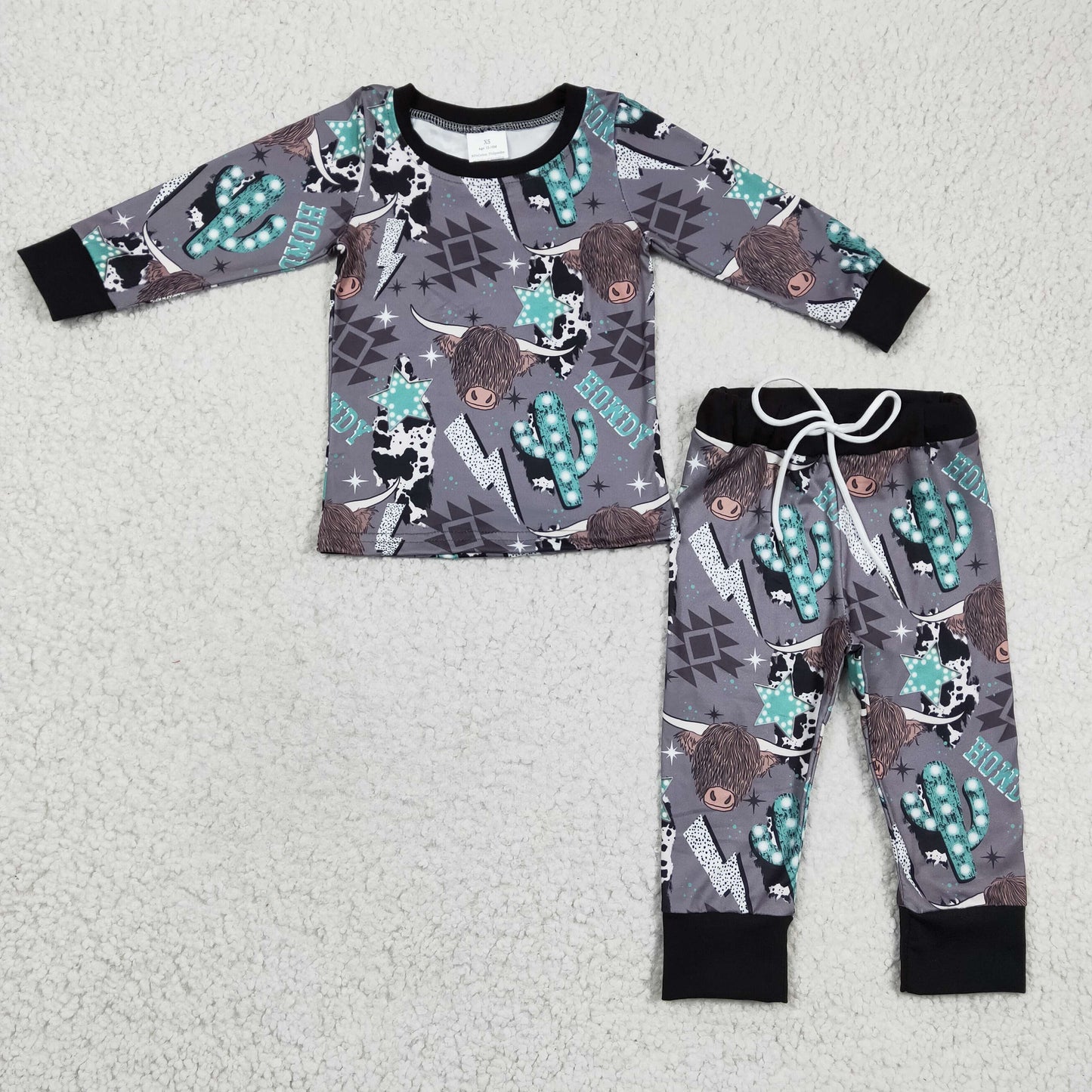 Promotion Baby Boy Western Cow Cactus Kids Pajamas Outfit