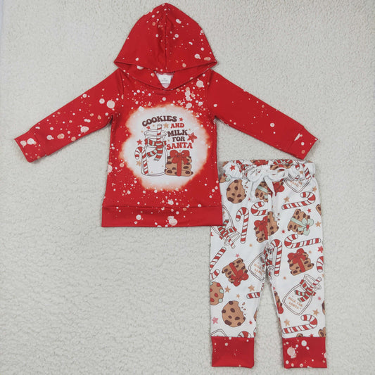 Promotion Baby Kids Red Long Sleeves Cookies Hoodie Shirt Pants Christmas Outfit RTS