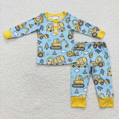 Baby Boy Long Sleeves Construction Sibling Romper Pajamas Clothes Set