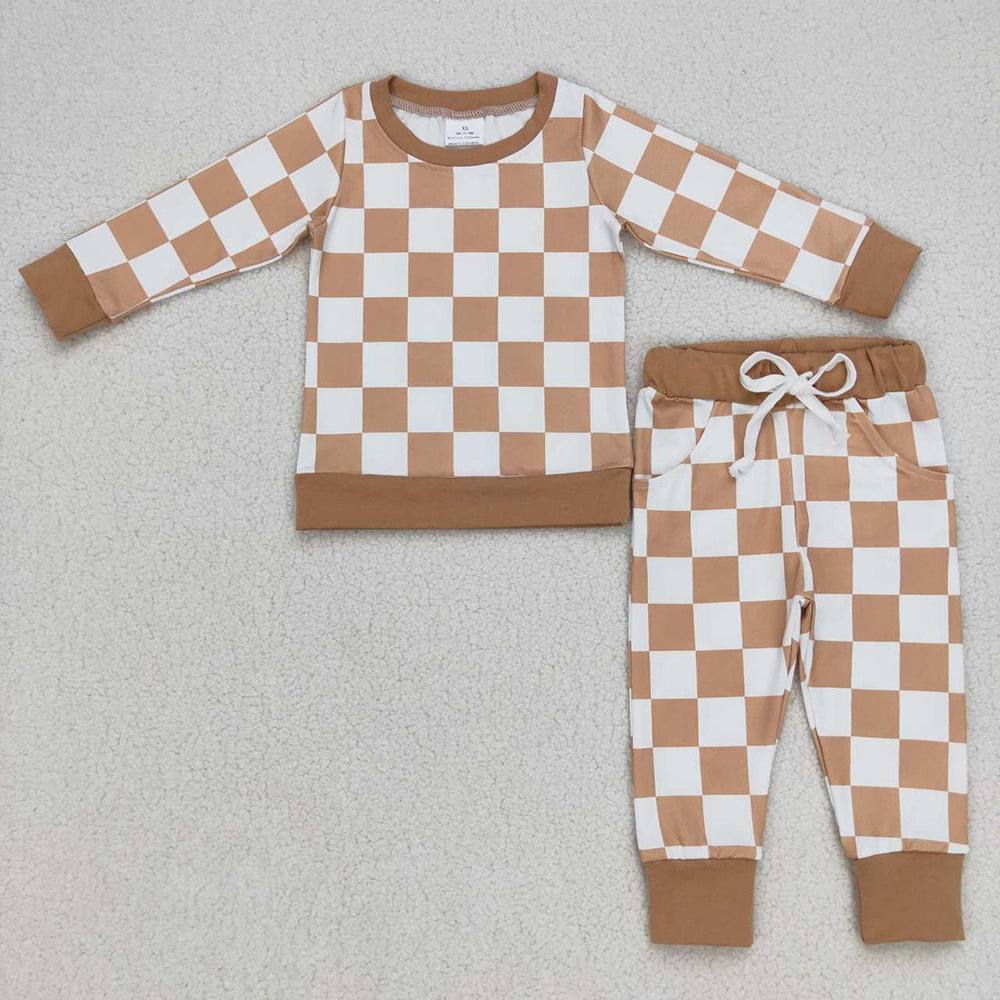 Baby Kids Toddler Long Sleeves Checkered Shirt Pants Sibling Pajamas Set