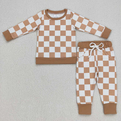 Baby Kids Toddler Long Sleeves Checkered Shirt Pants Sibling Pajamas Set