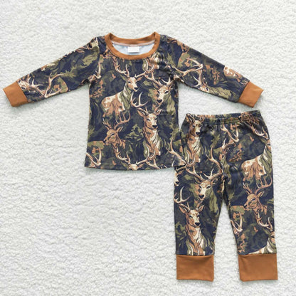 Sibling Baby Boys Long Sleeves Deer Ducks Fishing Shirts Pants Hunting Pajamas Sets RTS