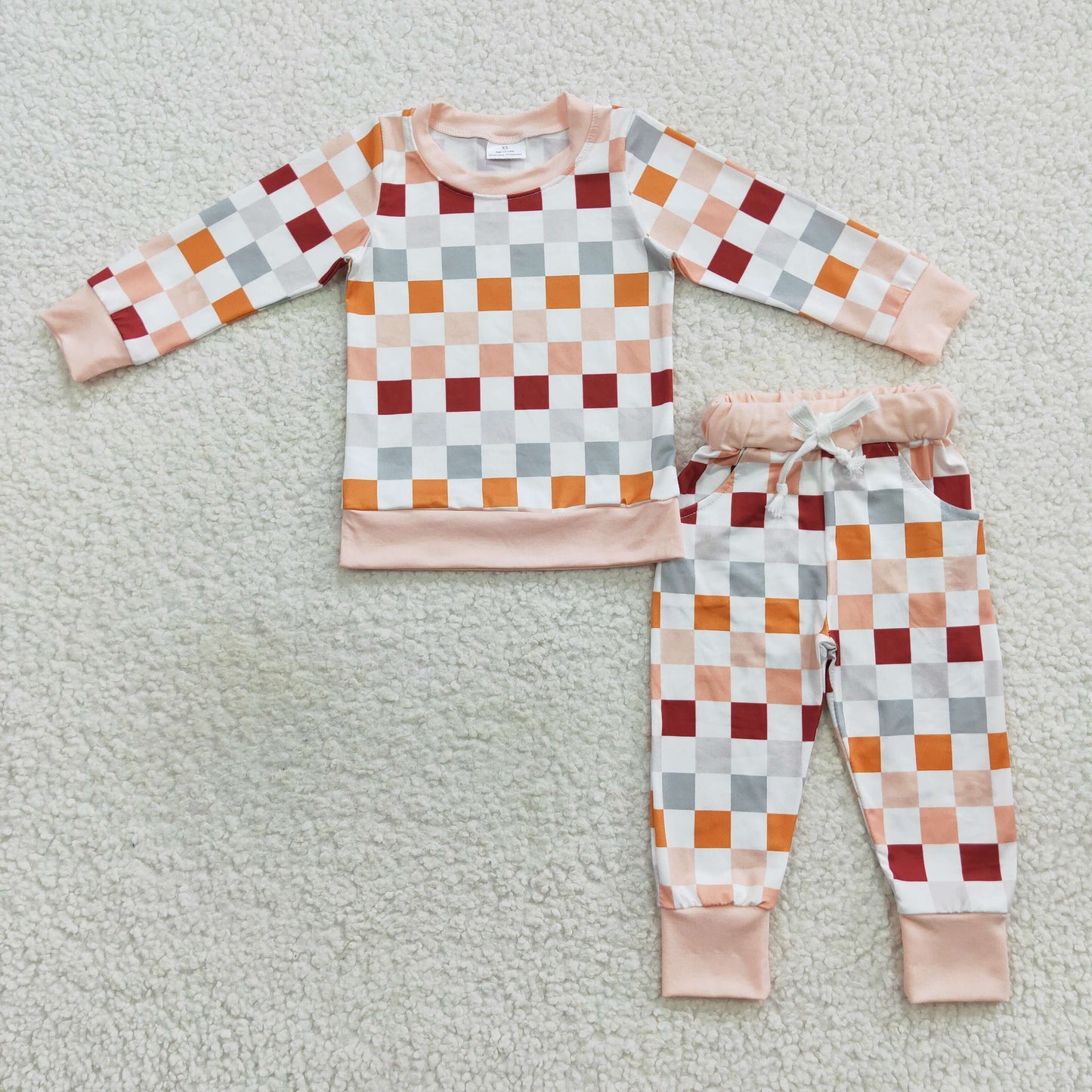 Promotion Baby Kids Long Sleeves Shirt Pocket Pants Checkered Outfit Pajamas