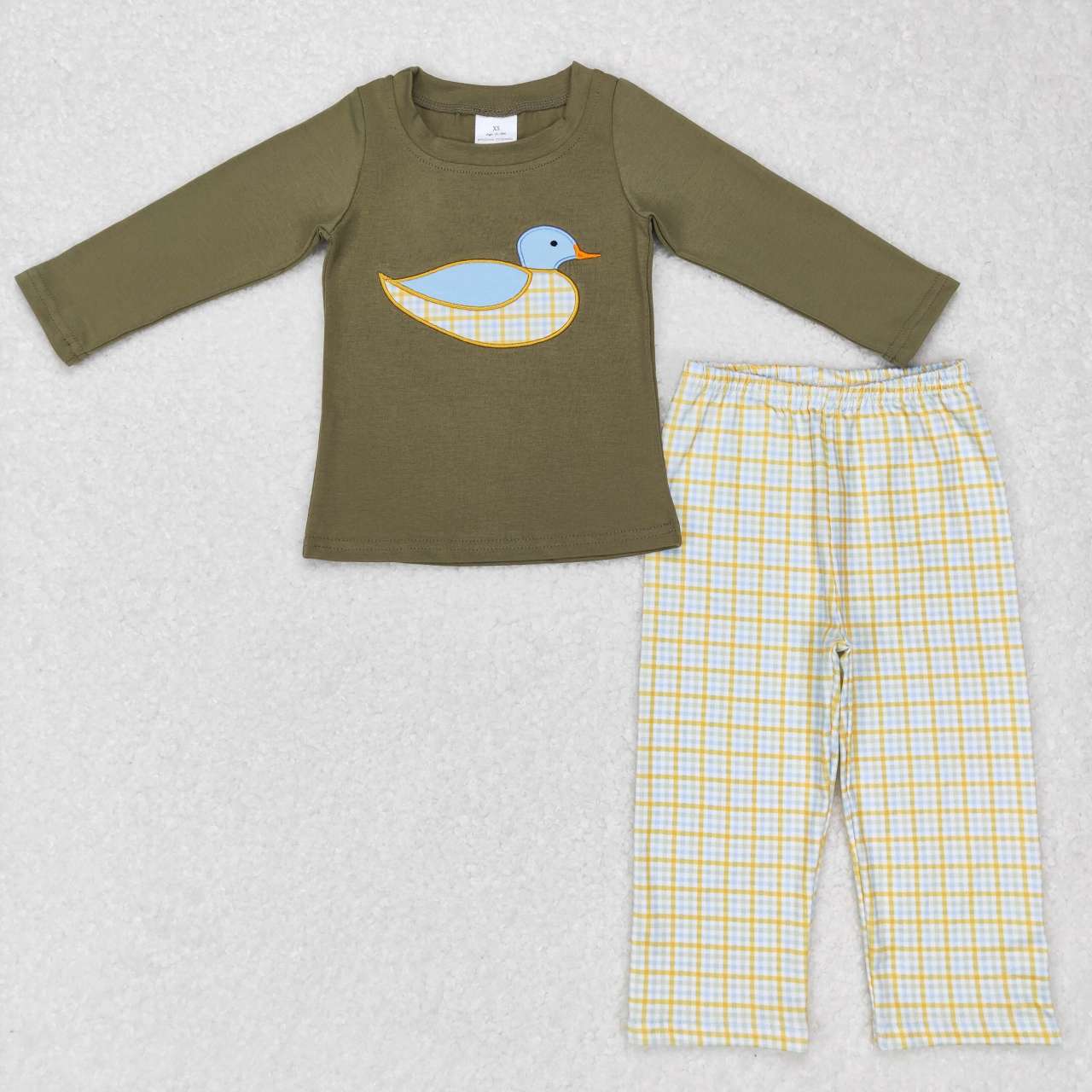 Sibling Baby Boys Kids Long Sleeves Embroidery Ducks Shirts Pants Hunting Clothes Sets RTS