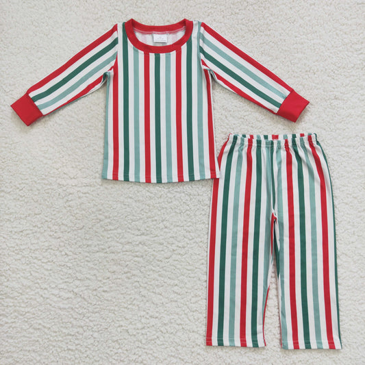 Promotion Christmas Baby Boy Long Sleeves Shirt Stripes Pants Outfit Pajamas RTS