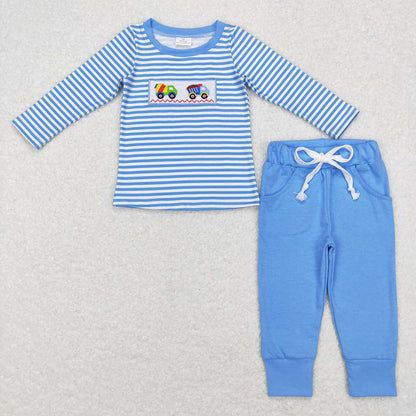 Baby Boy Long Sleeves Embroidery Construction Sibling Romper Clothes Set