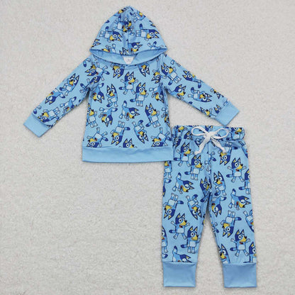 Baby Boy Girl Dogs Sibling Dress Shirt Blue Clothes Set