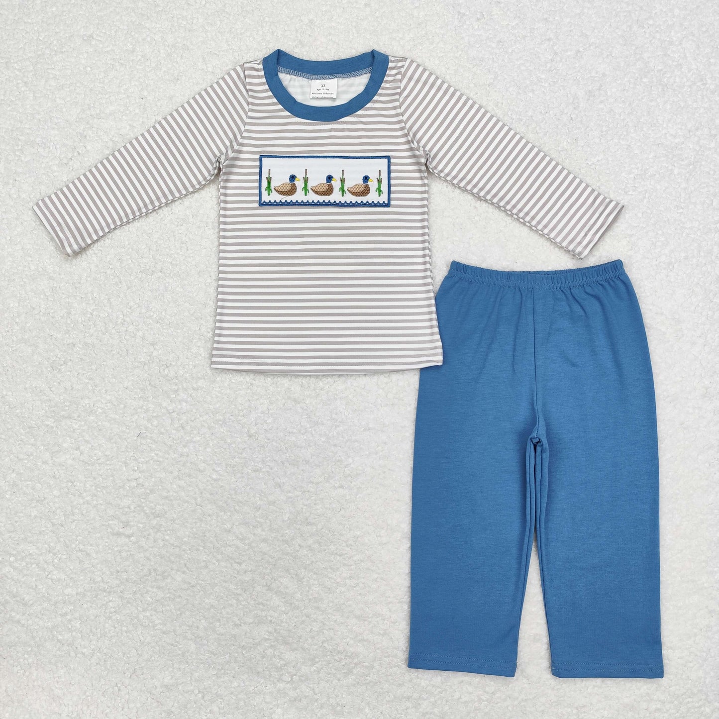 Sibling Baby Boys Girls Toddler Embroidery Ducks Stripes Romper Set Clothes RTS