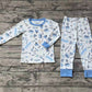 RTS Baby Boy Long Sleeves Birthday Shirt Pants Pajamas Blue Set