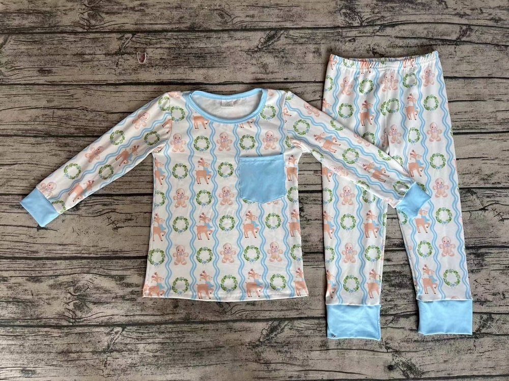 Baby Boys Christmas Gingerbread Top Pants Pajamas Outfits Clothes Bamboo Set