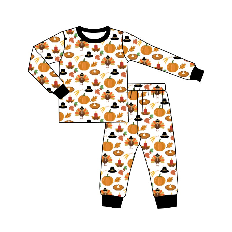 Pre-order Baby Boy Long Sleeves Pumpkin turkey Pants Thanksgiving Pajamas Set