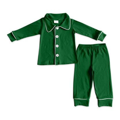 Pre-order Baby Boy Long Sleeves Green Buttons Tops Pants Christmas Pajamas Set