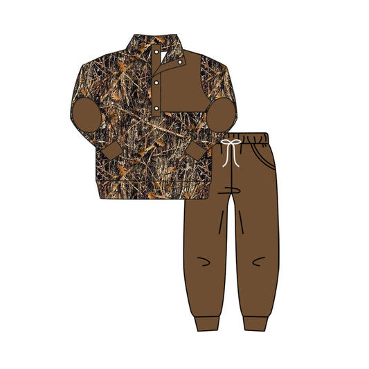 Pre-order Baby Boys Fall Brown Camo Pullovers Tops Shirt Pants Clothes Set