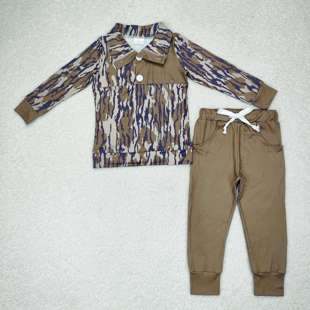 Baby Boy Long Sleeves Camo Buttons Pullover Shirt Pocket Cotton Pants Sibling Brother Clothes Set