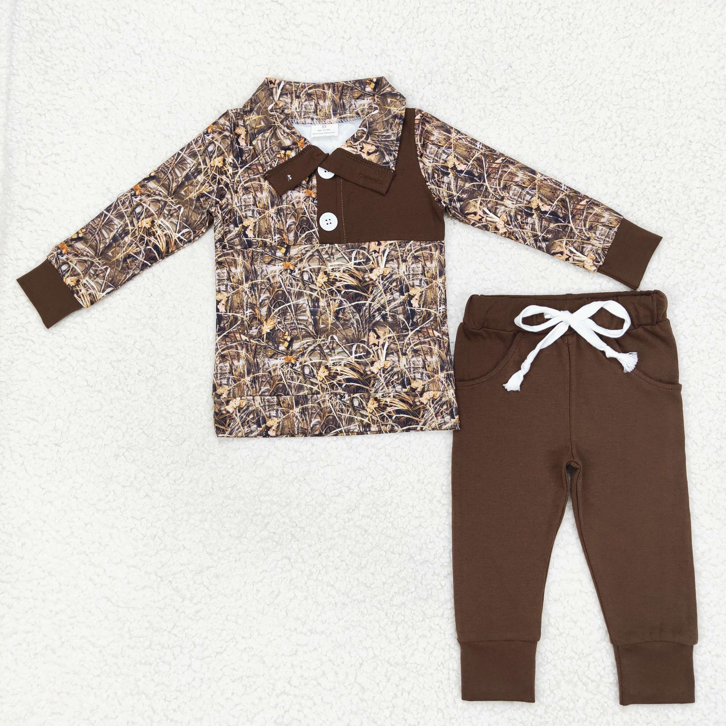 Baby Boy Long Sleeves Camo Buttons Pullover Shirt Pocket Cotton Pants Sibling Brother Clothes Set