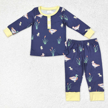 Baby Boy Girl Long Sleeves Ducks Sibling Romper Pajamas Clothes Set