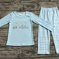 Baby Boy Long Sleeves Christmas Nativity Shirt Blue Plaid Pants Set