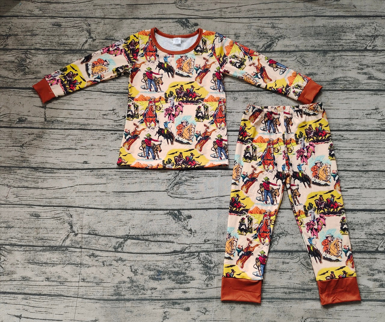 Baby Boy Long Sleeves Rodeo Western Tops Pants Pajamas Bamboo Set