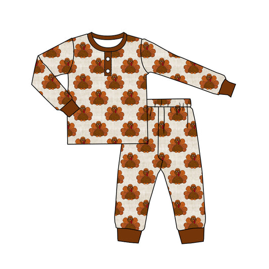 Pre-order Baby Boys Thanksgiving Turkey Top Pants Bamboo Pajamas Clothes Set