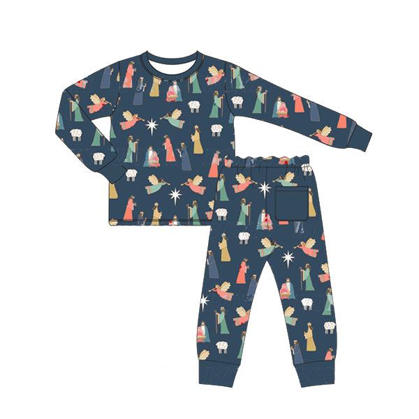 Pre-order Baby Boys Christmas Navy Nativity Shirt Top Pants Pajamas Set