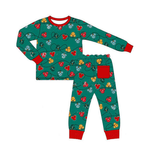 Pre-order Baby Boys Christmas Green Mouse Light Shirt Top Pants Pajamas Set