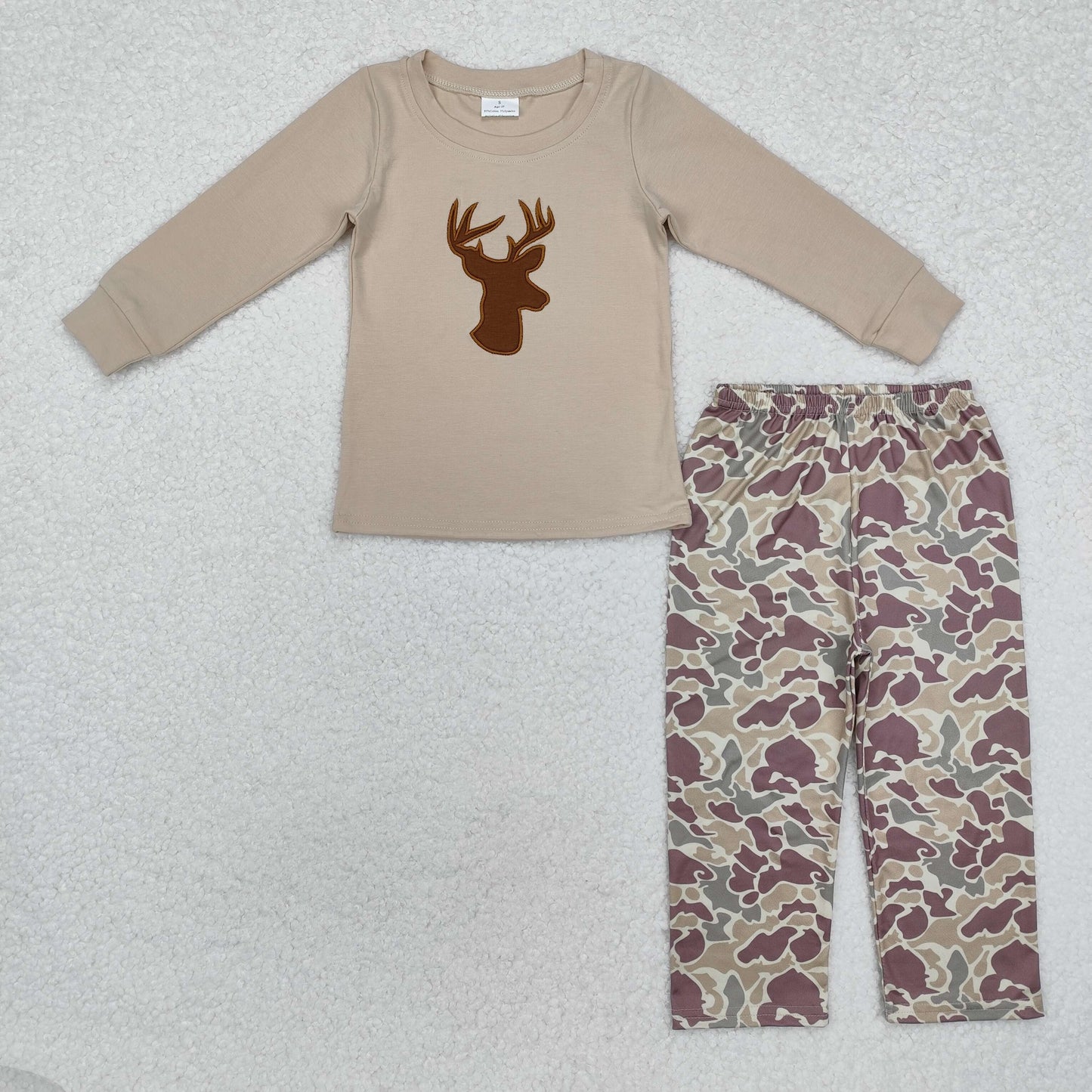 Sibling Baby Boys Embroidery Deer Dogs Ducks Shirt Pants Hunting Clothes Camo Sets RTS